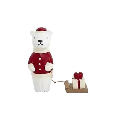 Wooden figurine – Polar bear Santa Claus with heart