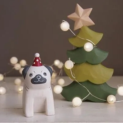 Wooden Figurine – Pug – Christmas