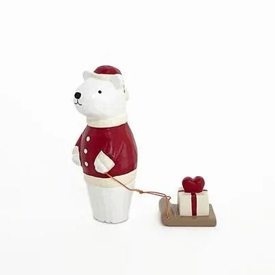 Wooden figurine – Polar bear Santa Claus with heart