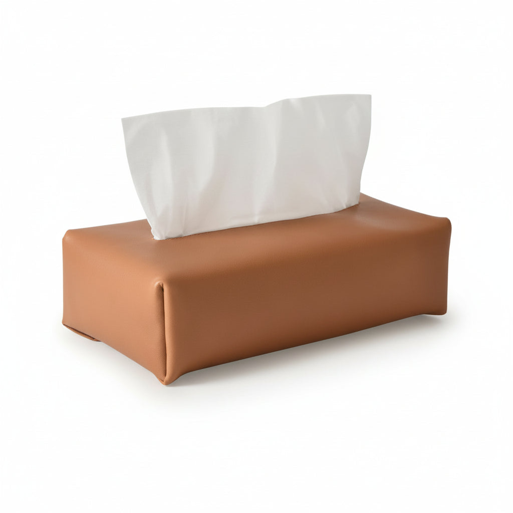 Couvre-boite à mouchoir - Cuir huilé marron - MEUBLES