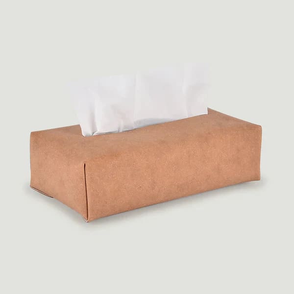 Couvre-boite à mouchoir - Cuir recyclé beige - MEUBLES