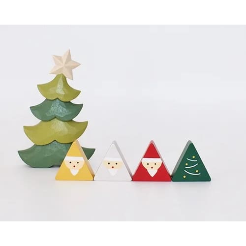 Figurine en Bois triangulaire - Père Noël - Doré - FIGURINES EN BOIS