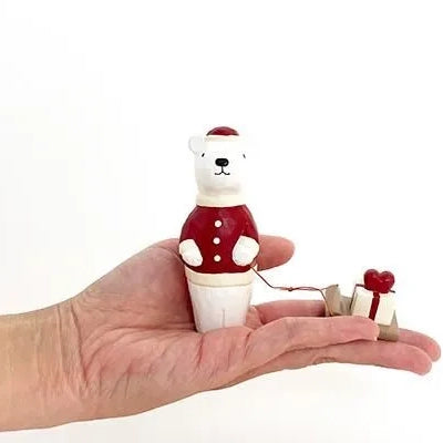 Wooden figurine – Polar bear Santa Claus with heart