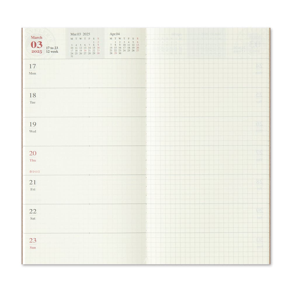 Agenda 2025 Hebdomadaire + Mémo - Taille Standard - TRAVELER’S NOTEBOOK REFILLS