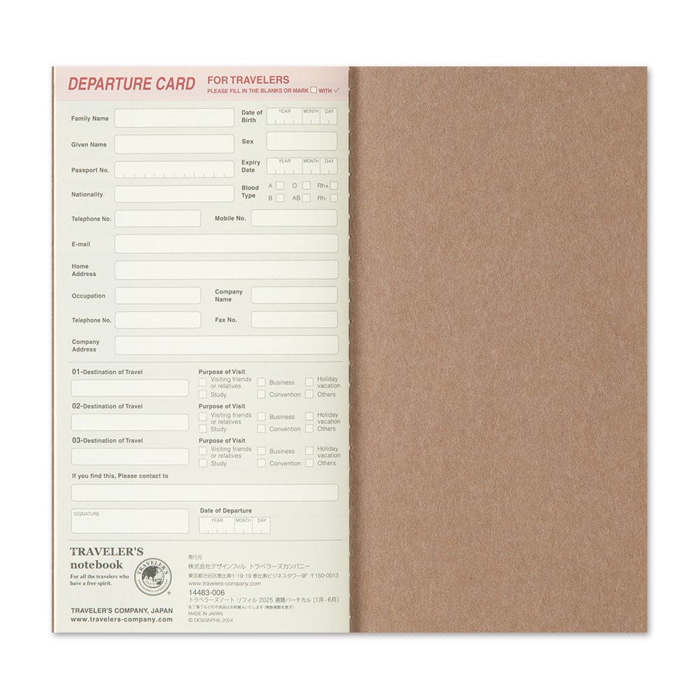 Agenda 2025 Hebdomadaire + Mémo - Taille Standard - TRAVELER’S NOTEBOOK REFILLS