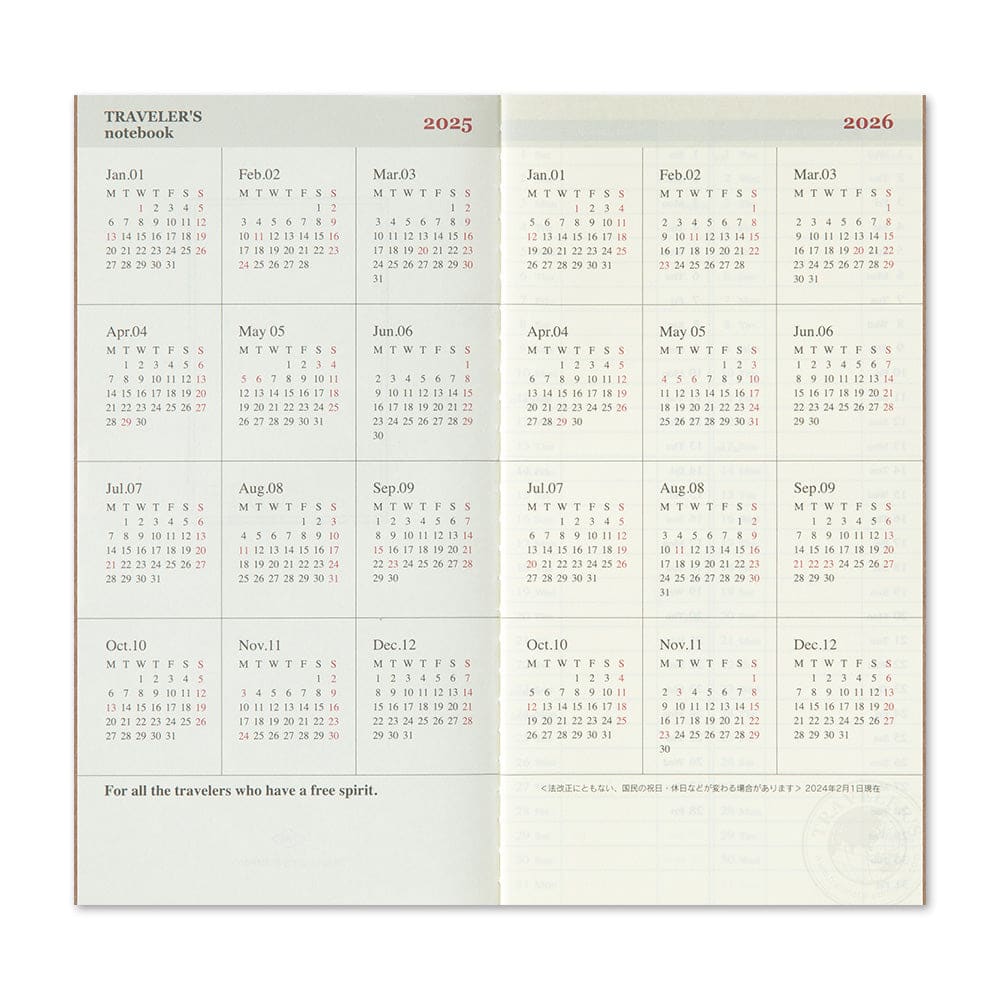 Agenda 2025 Hebdomadaire + Mémo - Taille Standard - TRAVELER’S NOTEBOOK REFILLS