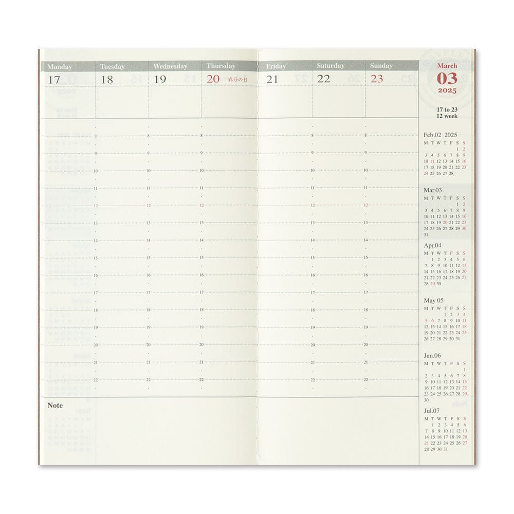 Agenda 2025 Hebdomadaire Verticale - Taille Standard - TRAVELER’S NOTEBOOK REFILLS