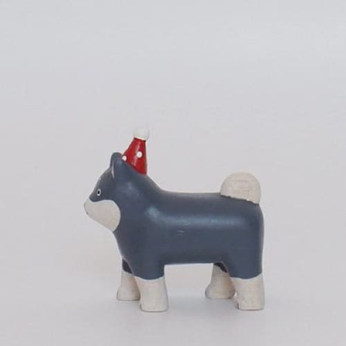 Figurine en bois - Parent chien Shiba inu avec chapeau de fête - FIGURINES EN BOIS