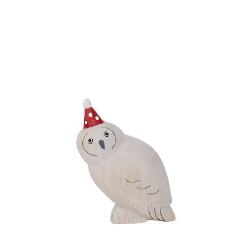 Figurine en bois - Parent chouette avec chapeau de fête - FIGURINES EN BOIS