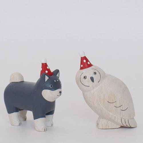 Figurine en bois - Parent chouette avec chapeau de fête - FIGURINES EN BOIS