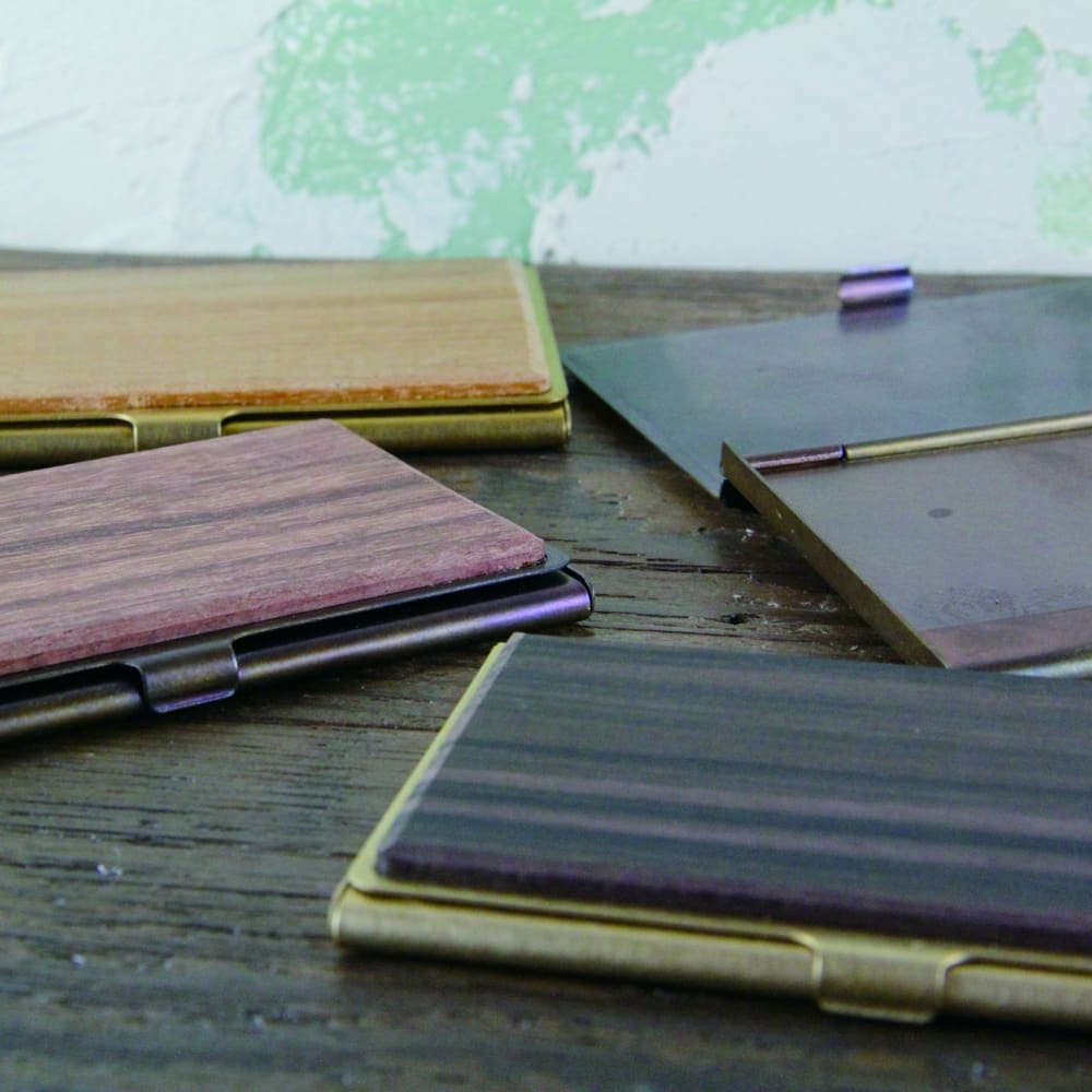 Porte Cartes de Visite - Laiton massif et bois avec boîte en Teck - CARDCASE