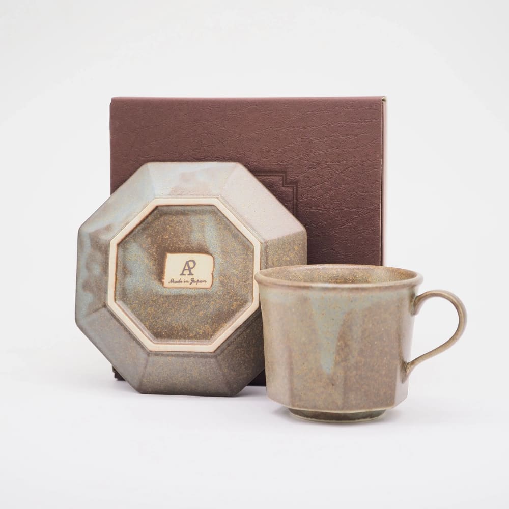 Tasse et soucoupe octogonales - Série poterie ancienne - Gris - VAISSELLE